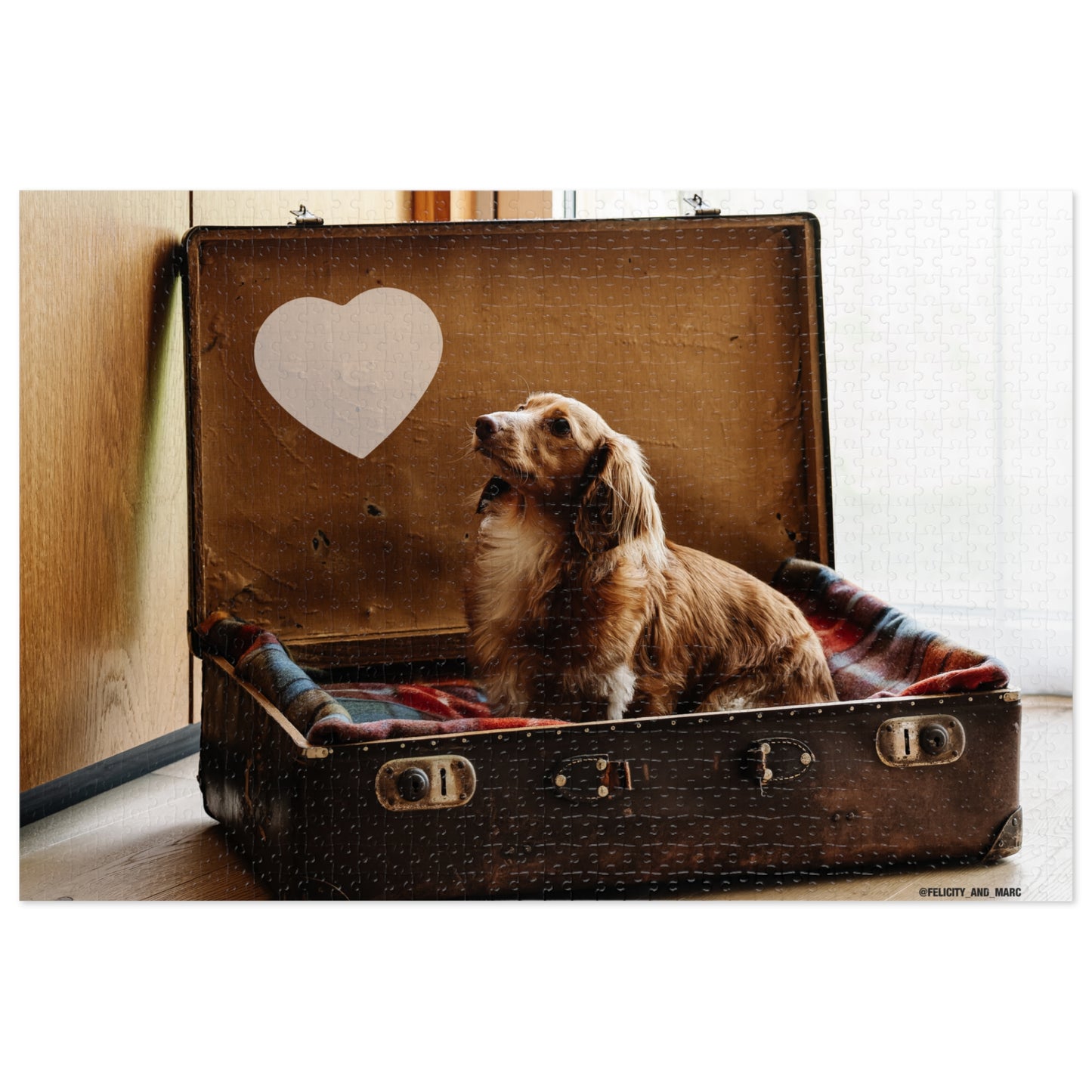 Personalised Gift : Suitcase Dog Jigsaw Puzzle (For Kids or Adults)